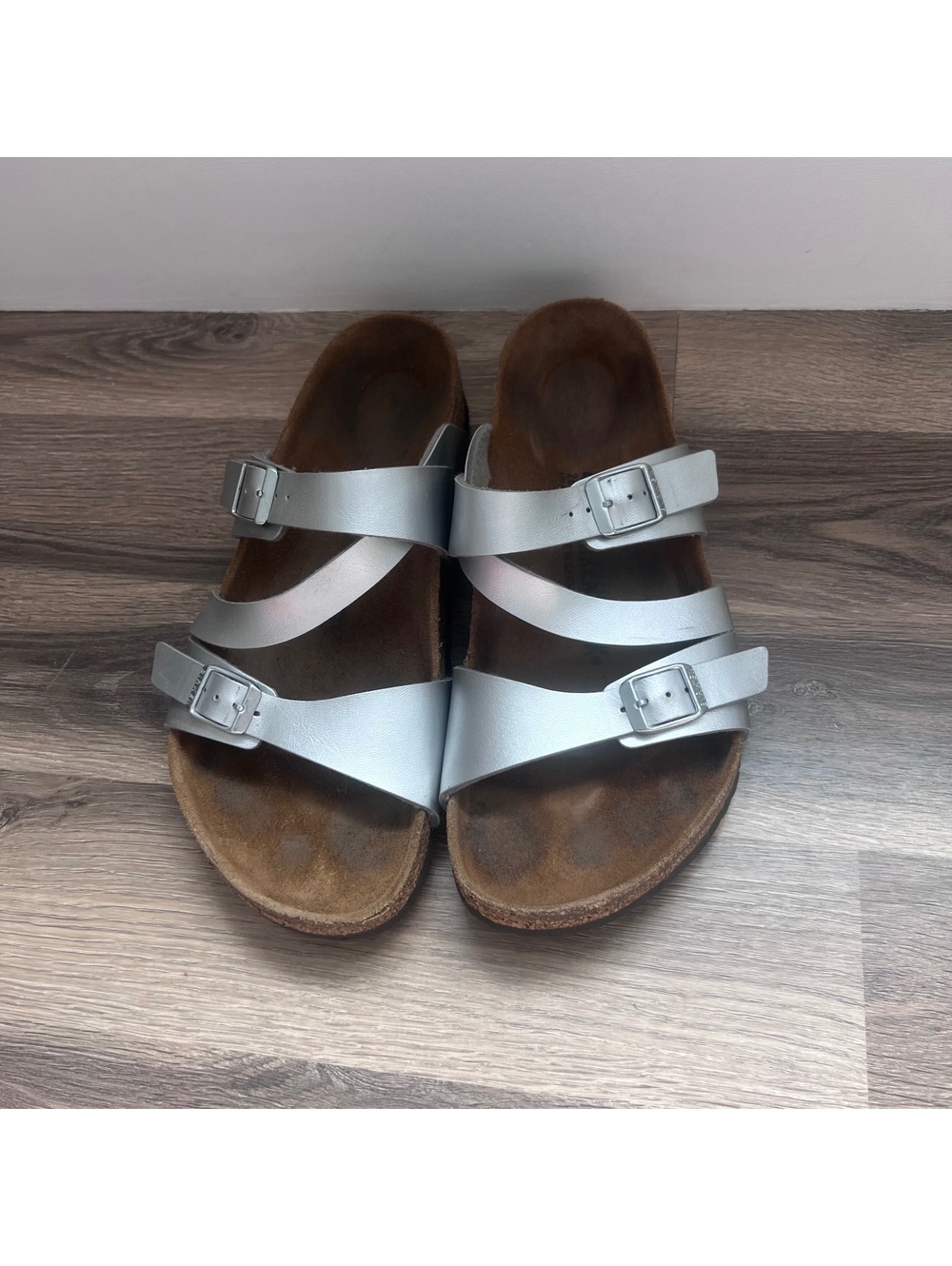Birkenstock silver double-strap slide sandals women's size 9.5 (41)